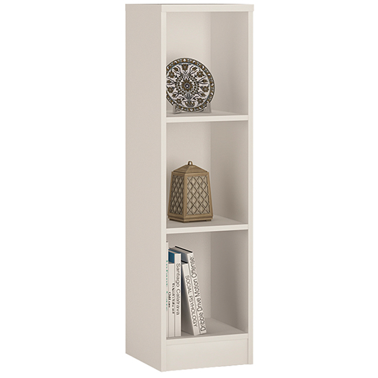 Xeka Wooden Narrow Bookcase With 3 Shelves In Pearl White