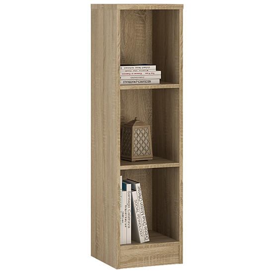 Xeka Wooden Narrow Bookcase With 3 Shelves In Sonoma Oak