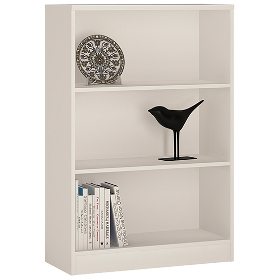 Xeka Wooden Wide Bookcase With 3 Shelves In Pearl White
