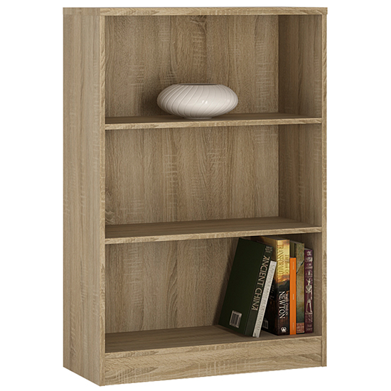 Xeka Wooden Wide Bookcase With 3 Shelves In Sonama Oak