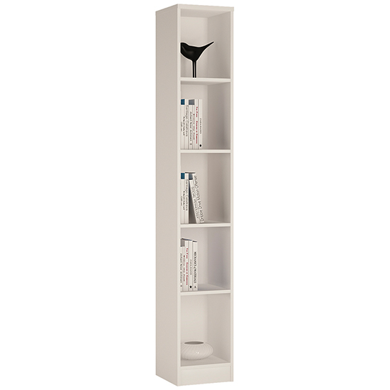 Xeka Wooden Narrow Bookcase With 5 Shelves In Pearl White