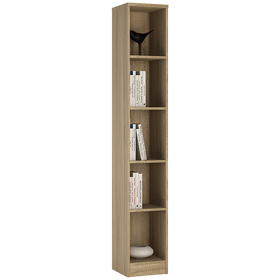 Xeka Wooden Narrow Bookcase With 5 Shelves In Sonoma Oak