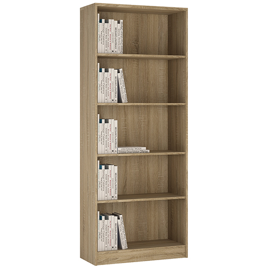Xeka Wooden Wide Bookcase With 5 Shelves In Sonama Oak