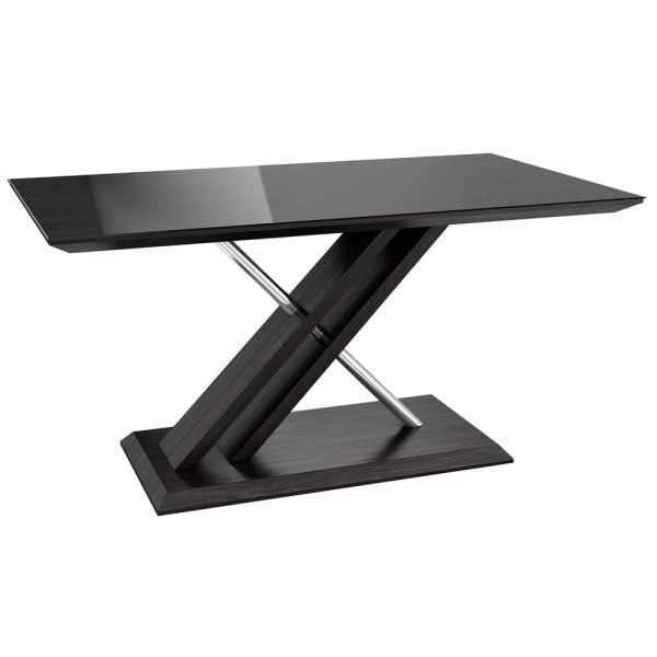 Xenia Black Glass Dining Table In Grey Walnut | Bed Sava