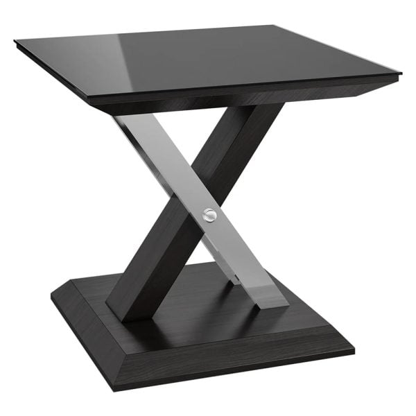 Xenia Black Glass Side Table In Grey Walnut | Bed Sava
