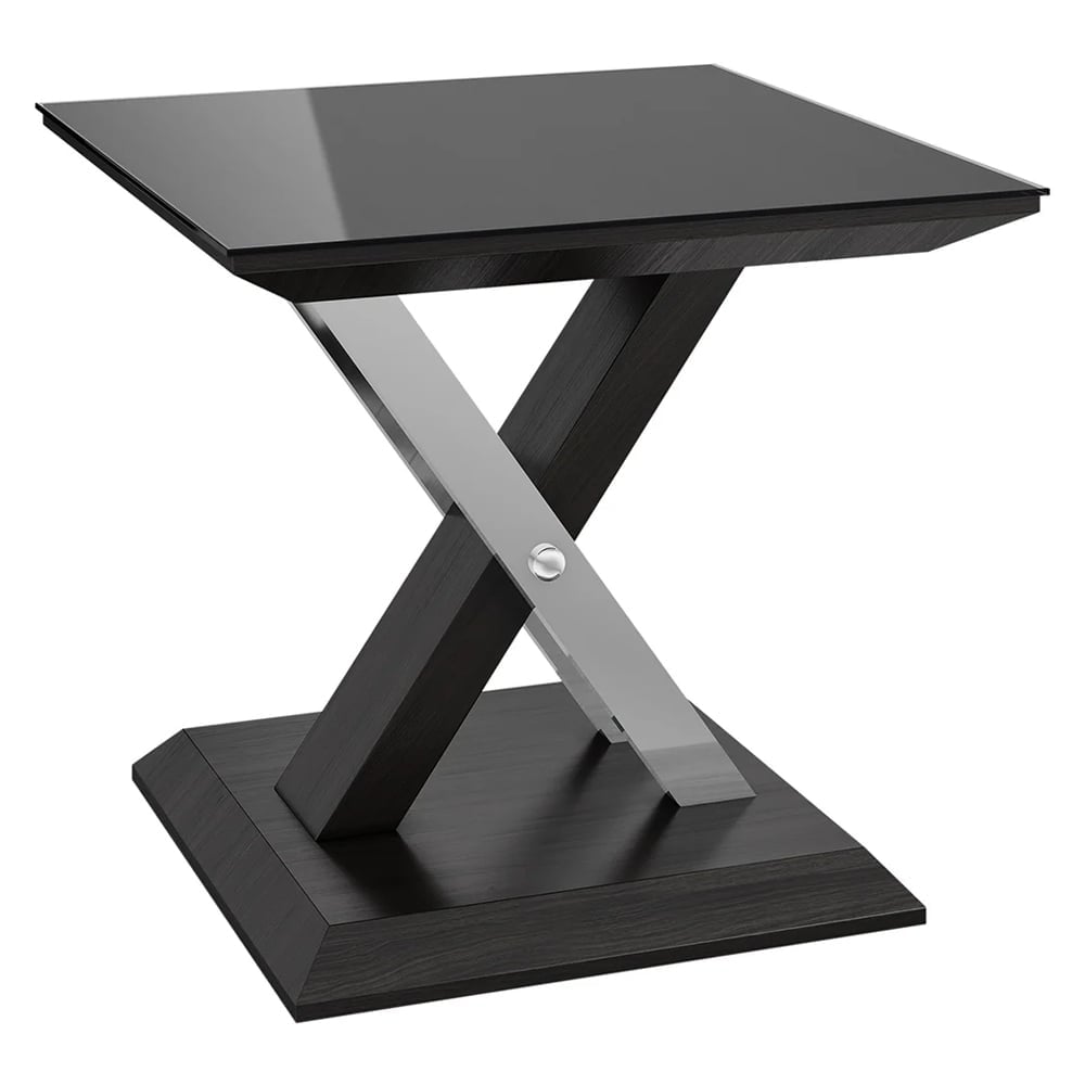 Xenia Black Glass Side Table In Grey Walnut