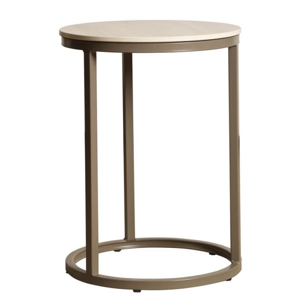 Yetis Ceramic Round End Table In Matt Latte | Bed Sava