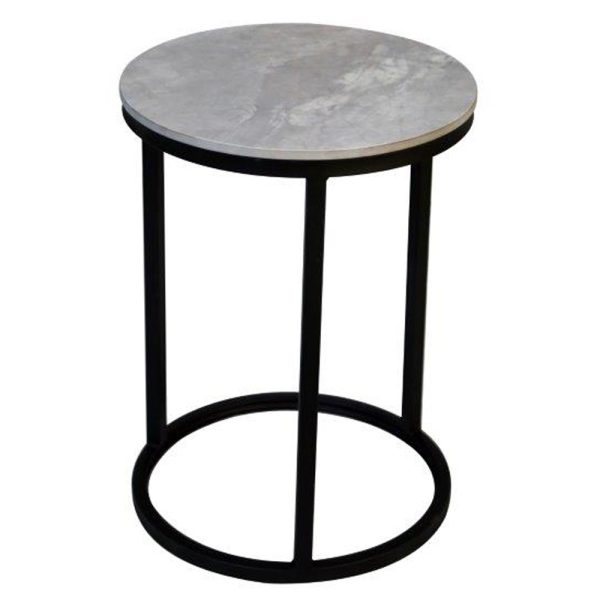 Yetis Ceramic Round End Table In Ruibei Grey | Bed Sava