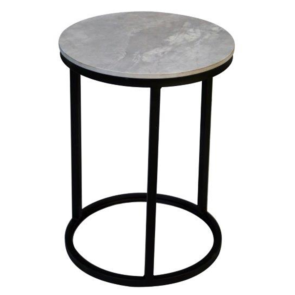 Yetis Ceramic Round End Table In Ruibei Grey