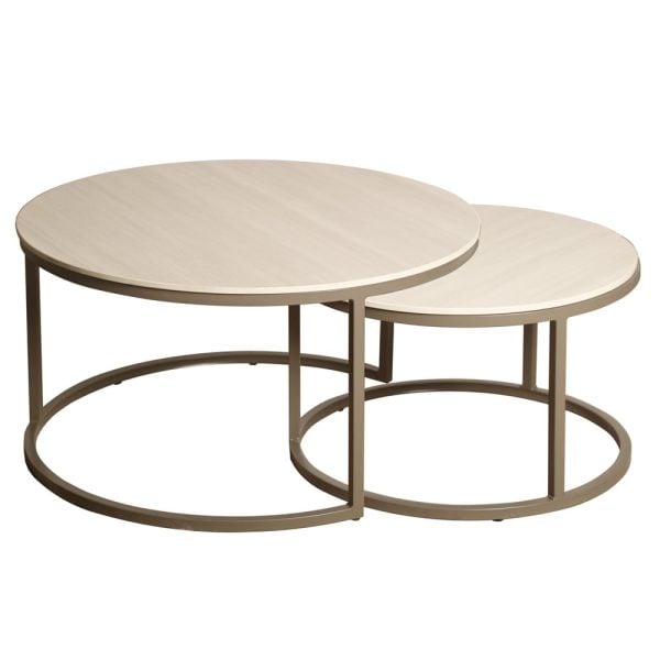 Yetis Ceramic Round Nesting Coffee Tables In Matt Latte | Bed Sava