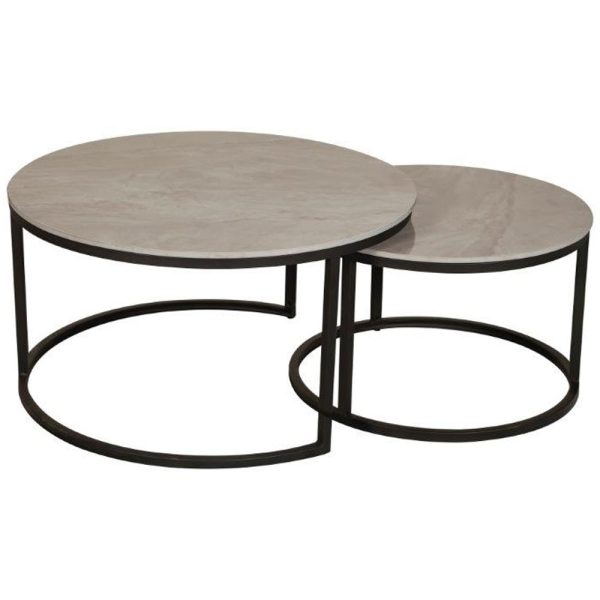Yetis Ceramic Round Nesting Coffee Tables In Ruibei Grey | Bed Sava