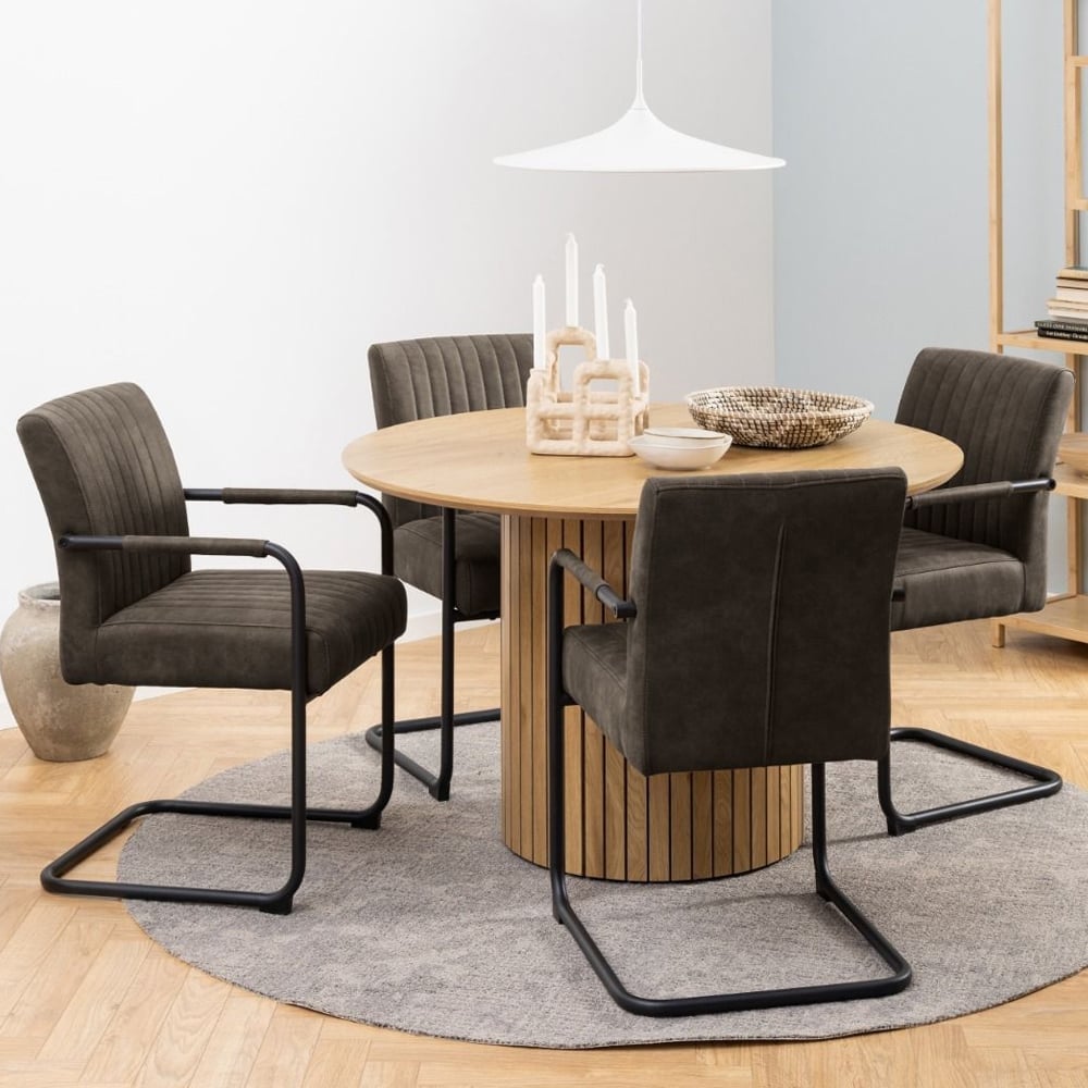 York Wooden Dining Table With 4 Alpine Grey Chairs In Oak
