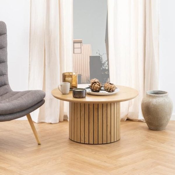 Yucaipa Wooden Round Coffee Table In Matt Wild Oak | Bed Sava
