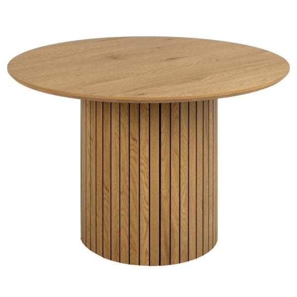 Yucaipa Wooden Round Dining Table In Matt Wild Oak | Bed Sava