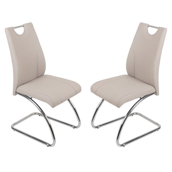 Zanesville Champagne Leather Dining Chairs With Chrome Legs In Pair | Bed Sava