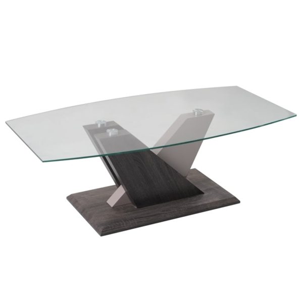 Zanesville Clear Glass Coffee Table With Dark Grey Wooden Base | Bed Sava