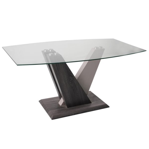 Zanesville Clear Glass Dining Table With Dark Grey Wooden Base | Bed Sava