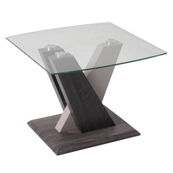 Zanesville Clear Glass End Table With Dark Grey Wooden Base | Bed Sava