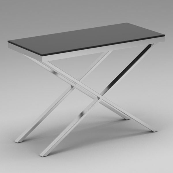 Zanita Black Glass Top Console Table With Chrome Frame | Bed Sava