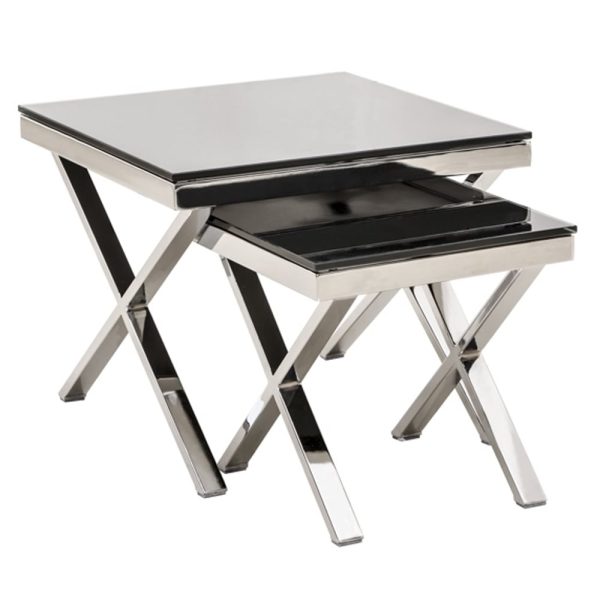 Zanita Black Glass Top Nest Of 2 Tables With Chrome Frame | Bed Sava