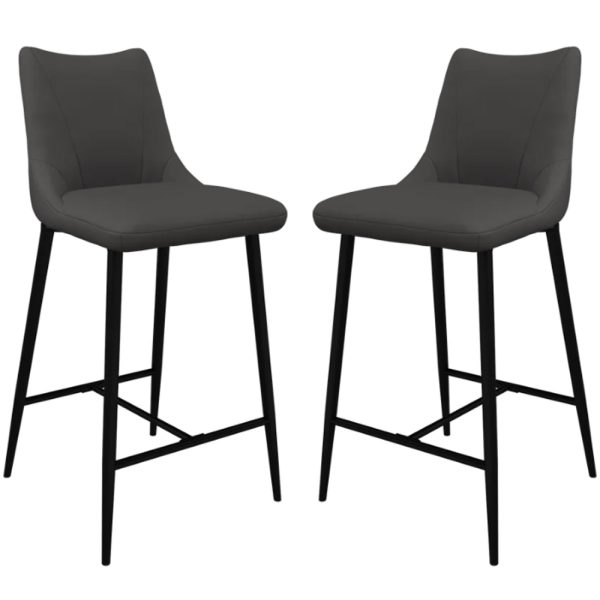 Zaria Dark Grey Faux Leather Bar Chairs In Pair | Bed Sava