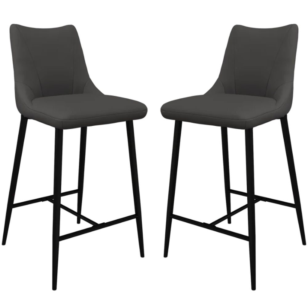Zaria Dark Grey Faux Leather Bar Chairs In Pair