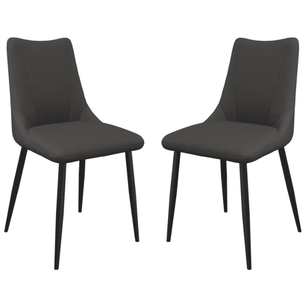 Zaria Dark Grey Faux Leather Dining Chairs In Pair