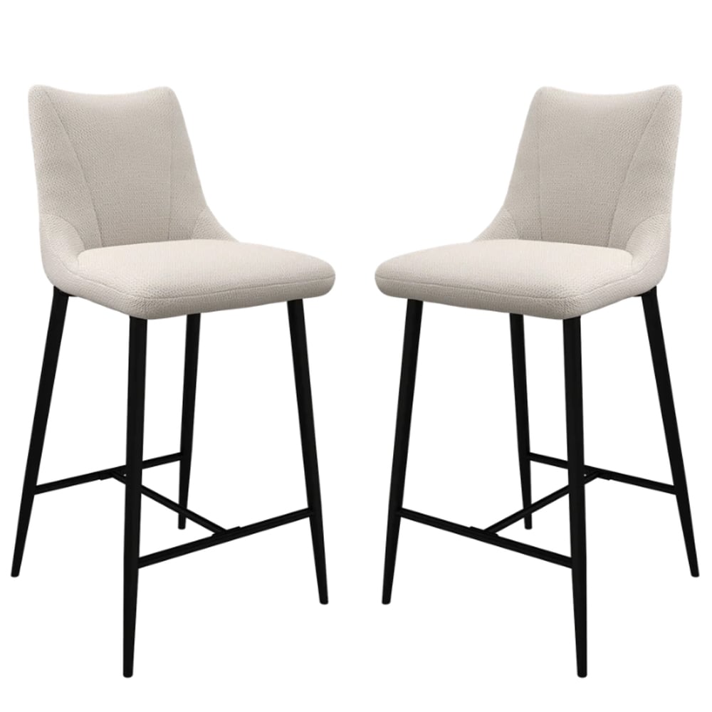 Zaria Ivory Fabric Bar Chairs In Pair