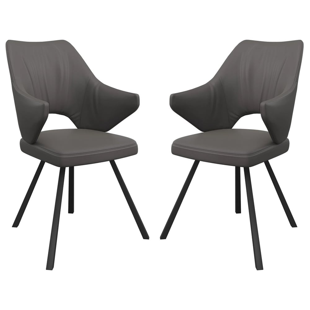 Zebulon Grey Leather Dining Chairs In Pair