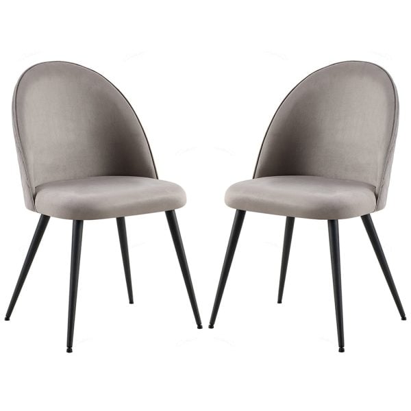 Zebulon Grey Velvet Dining Chairs With Black Legs In Pair | Bed Sava