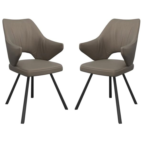 Zebulon Taupe Leather Dining Chairs In Pair | Bed Sava