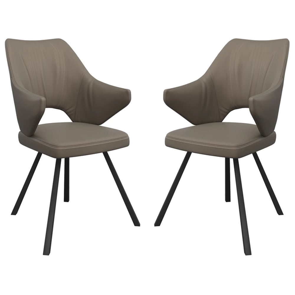 Zebulon Taupe Leather Dining Chairs In Pair