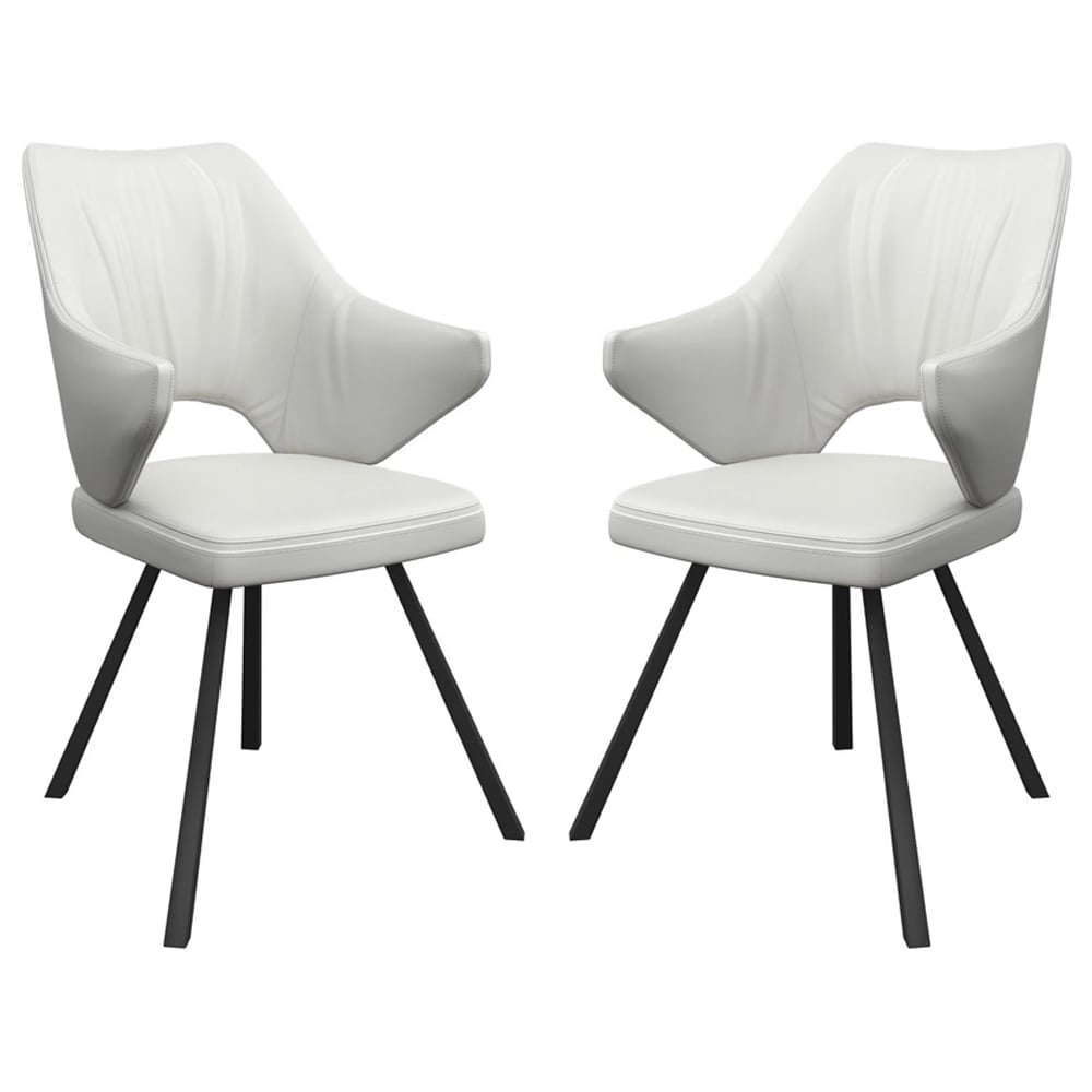 Zebulon White Leather Dining Chairs In Pair