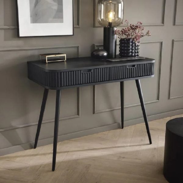Zebulon Wooden Laptop Desk With 2 Drawers In Black | Bed Sava