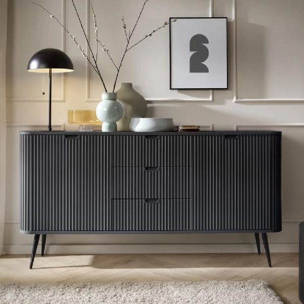 Zebulon Wooden Sideboard With 2 Doors And 3 Drawers In Black | Bed Sava