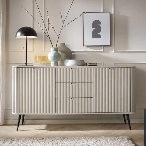 Zebulon Wooden Sideboard With 2 Doors And 3 Drawers In Cashmere | Bed Sava