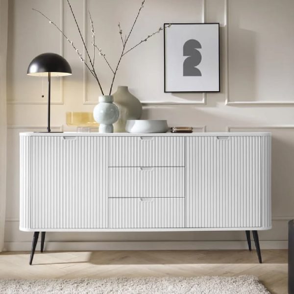 Zebulon Wooden Sideboard With 2 Doors And 3 Drawers In White | Bed Sava