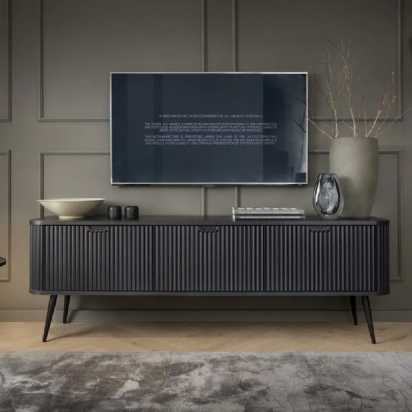 Zebulon Wooden TV Stand With 2 Doors In Black | Bed Sava