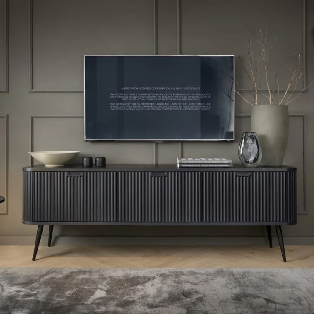 Zebulon Wooden TV Stand With 2 Doors In Black