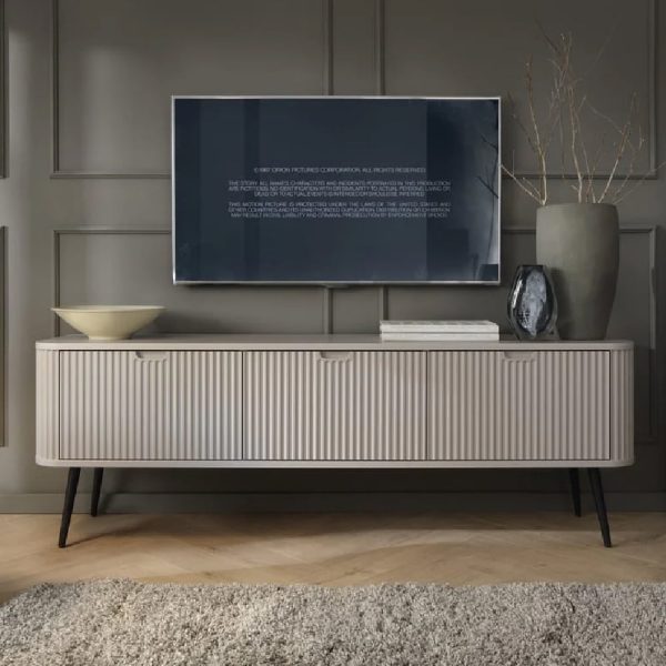 Zebulon Wooden TV Stand With 2 Doors In Cashmere | Bed Sava