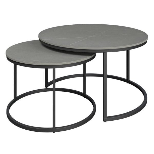 Zillah Sintered Stone Ceramic Nesting Coffee Tables In Grey | Bed Sava