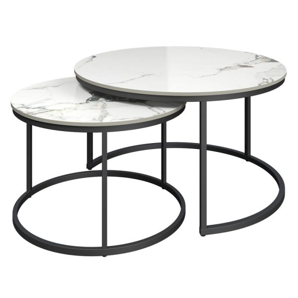 Zillah Sintered Stone Ceramic Nesting Coffee Tables In White | Bed Sava
