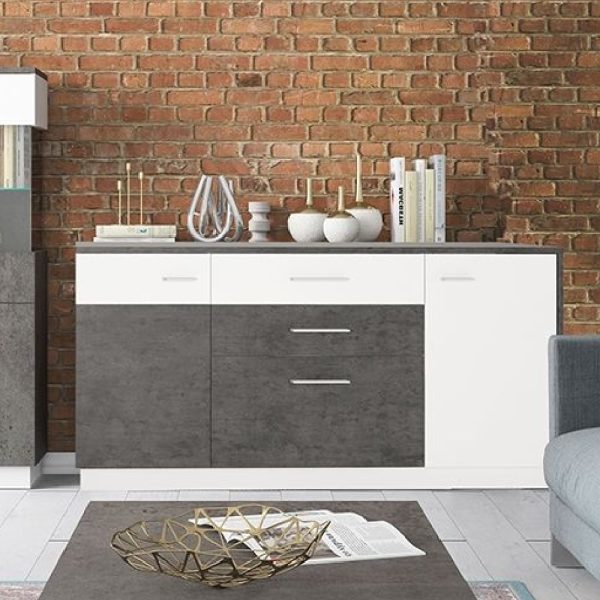 Zinger Wooden Sideboard With 2 Drawers In Slate Grey And White | Bed Sava