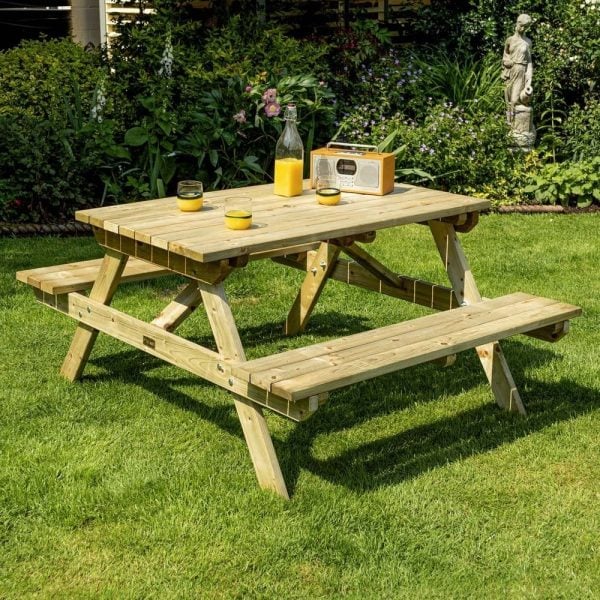 Zox Wooden Garden Rectangular 4 Seater Picnic Table In Natural | Bed Sava