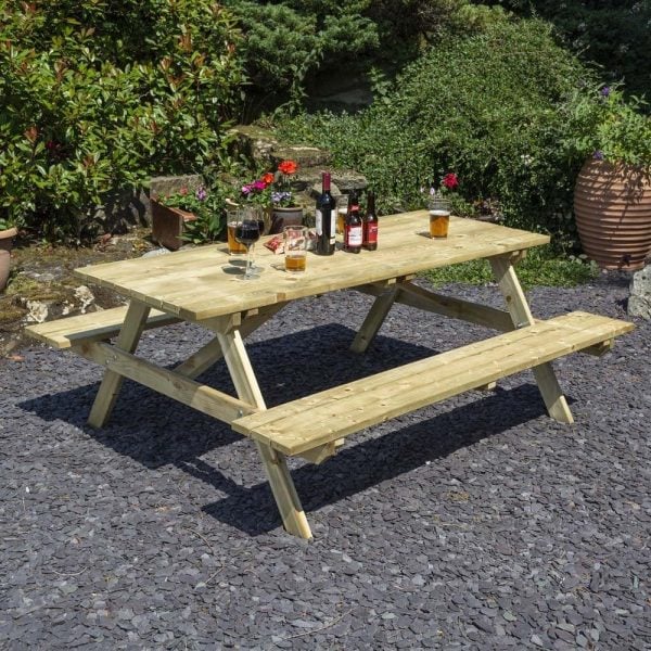 Zox Wooden Garden Rectangular 8 Seater Picnic Table In Natural | Bed Sava