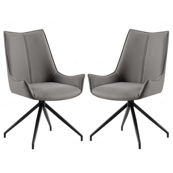 Zurich Grey PU Leather Dining Chairs With Black Legs In Pair | Bed Sava