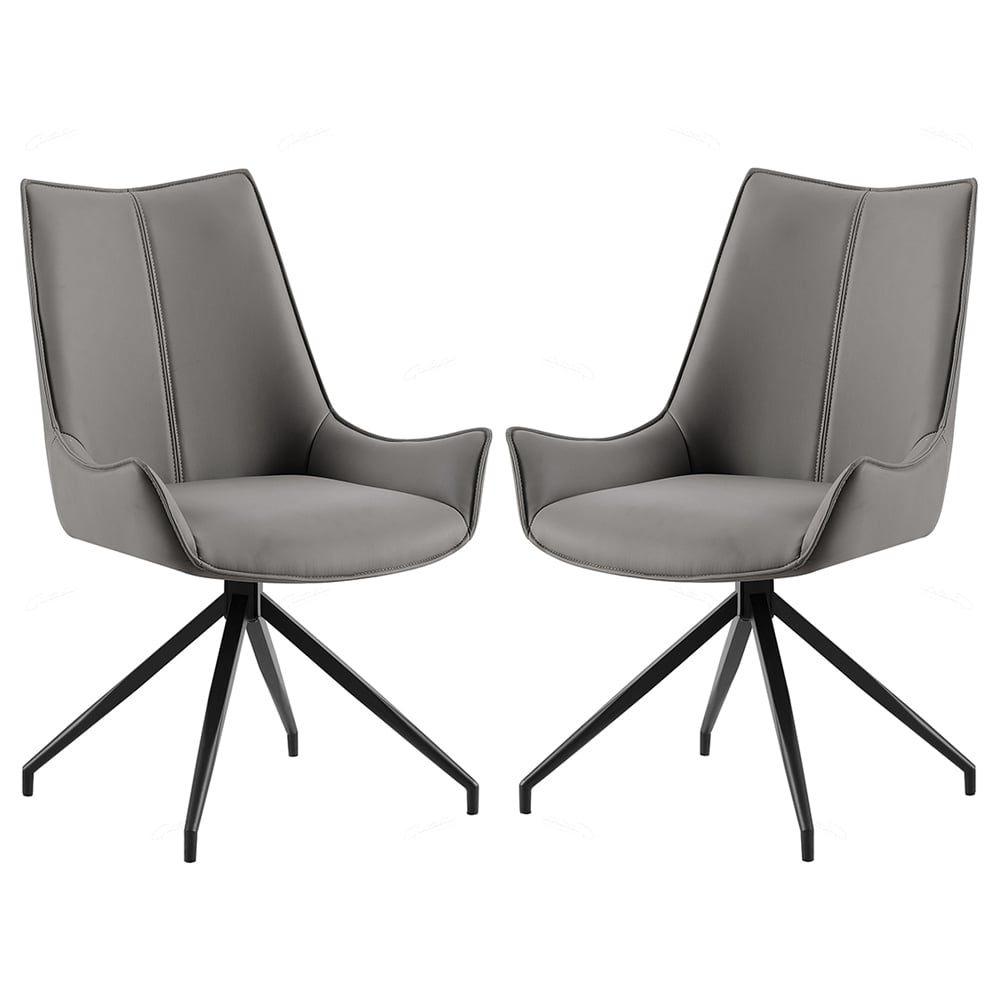 Zurich Grey PU Leather Dining Chairs With Black Legs In Pair