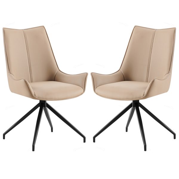 Zurich Mink PU Leather Dining Chairs With Black Legs In Pair | Bed Sava