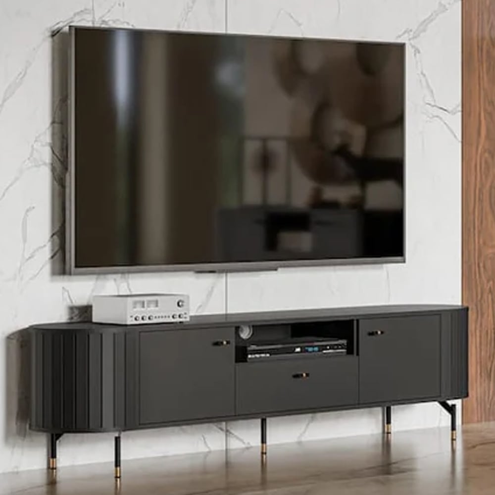 Zurich Wooden TV Stand With 2 Doors 1 Drawer In Black | Bed Sava