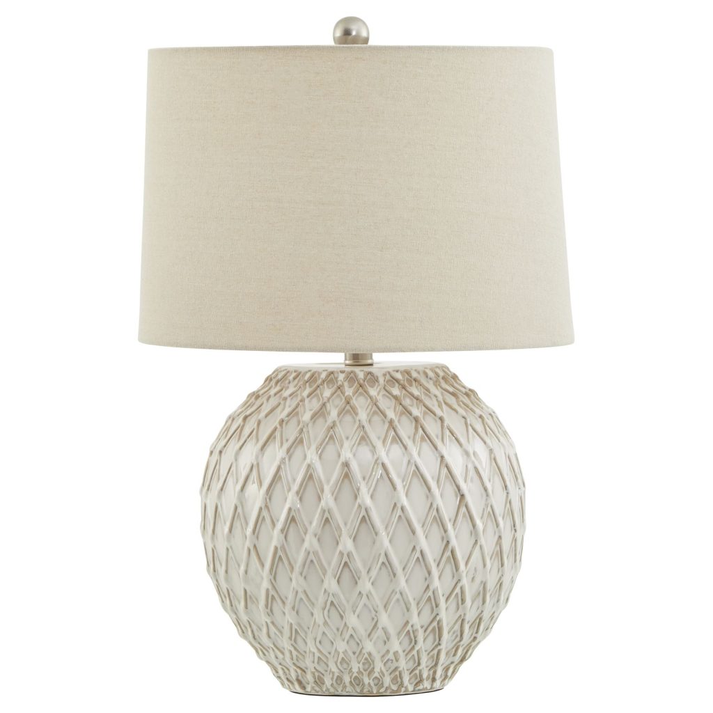 Lattice Ceramic Table Lamp With Linen Shade | Bed Sava